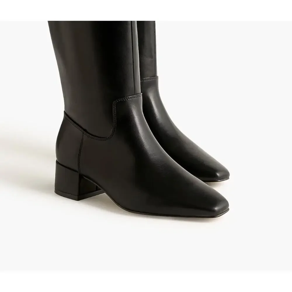 J Crew Square Toe Tall Boots 8 Black NWT Vegan Leather CO245 J.Crew Knee High